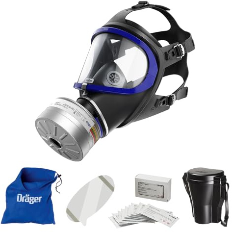 Dräger X-plore 6300 - Set di maschere integrali, con filtro A2B2E2K2HgP3 R D e altri accessori, taglia universale, contro gas, vapori, polveri sottili e particelle