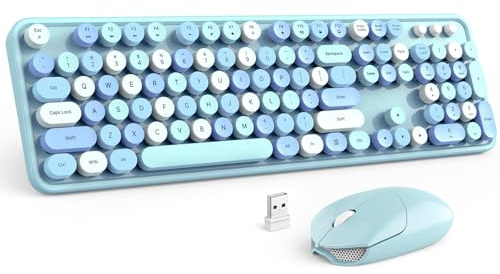 MOFII Wireless Keyboard and Mouse Combo, Blue Colorful Round Key Typewriter Keyboards, 2.4GHz Full Size Keyboard Computer Mice, USB Receiver Plug and Play, for Laptop, PC, Chromebook, Smart TV