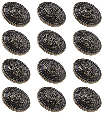 ECSiNG 12 botones de metal vintage grabados con vástago, botones de costura redondos, decoración para manualidades, abrigos, chaquetas, pantalones rompevientos de 25 mm, marrón, 25 mm
