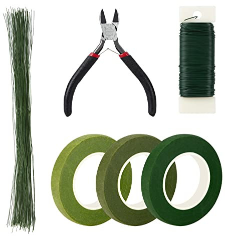 Newellsail Blumen-Arrangement Tool Kit 26 Gauge Blumenstamm Draht 22 Gauge Floral Wire 3 Rollen Blumenbänder und Blumendraht Schneider für DIY Blumensträuße, Stammwickel, Floristen (6 Stück)
