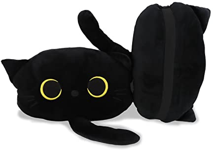 EVOLVEOVER Black Cat Car Headrest Pillow Neck Support Plush Cushion for Driving Seat (2 pcs)