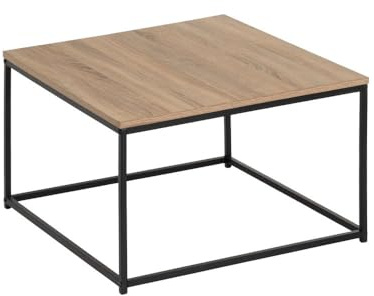 LOLAhome - Mesa de Centro Cubo de Madera y Metal Negro de 70x70x40 cm. Formato Cuadrado para Salones pequeños con Estilo Industrial Moderno. Resistente y Funcional con pies Antideslizantes