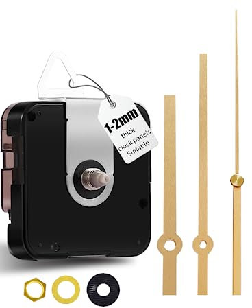DEEWISH 12888 Quarz Wanduhrwerk Set zum Selbermachen, Geräuschloser Mechanismus Ersatzteile, Gesamtschaftlänge 12,4 mm (31/64 Zoll), (goldene A-Zeiger)