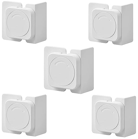 MEZOKUCEL 5 Pezzi di Sicurezza per Bambini - Blocca Porte, Cassetti, Armadi, Frigo e Finestre - Adesivo 3M Forte Senza Foratura - Compatibile con Mobili, Cucina - Bianco