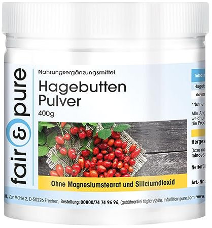 Fair & Pure® - Hagebutten Pulver 400g - pur, ohne Zusatzstoffe - natürliche Quelle für Vitamin C - hochdosiert und bioverfügbar - deutsche Qualitätsherstellung