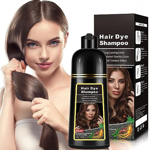 Champú Tinte Castaño Natural 500ml, 3-IN-1 Champú Tinte para Cubrir las Canas, Cabello Castaño Nutre & Oscurece para Hombres Mujeres en 10-15 mins(Chestnut Brown)