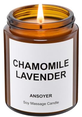 ANSOYER Bougie à l'huile de massage, cadeau romantique, utilisation au spa, parfum maison, soin hydratant à l'huile de soja, 127,6 g (camomille lavande)