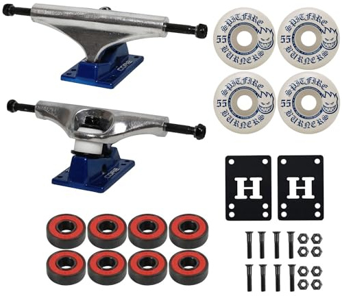 Core Hollow Lightweight Skateboard Trucks 8.25 + 55mm Spitfire Burners Wheels, ABEC 5 Bearings