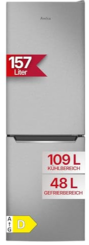 Amica Kühl‑Gefrierkombination freistehend 157 l automatische Abtauung Superkühlen FrostControl LED‑Beleuchtung 144 x 47,4 x 49,5 cm – Kuehlschrank Freistehend Edelstahloptik