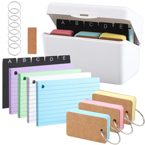saerryor 3 X 6 inch Index Card Box, 350 Pcs Revision Cards with Dividers and Index Cards, Card File Storage Box for Flash Cards Business Cards School Office(A to E)