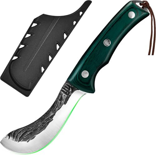 FULLHI Urbeningskniv, flerfärgat handtag, kökskniv med full tånge, kniv för fisk och urbening i högkolstål för utomhuscamping och BBQ, julklappar för kvinnor och män (Grön, 3.94)