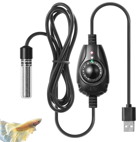 FEDOUR USB Mini Aquarium Heizung 10W Aquarium Heizstab, Aquarium Heizstab mit externem Temperaturregler, Tauchbare kleine Aquarienheizung für 1-10L Aquarium, Fischschalen, Nano Aquarium, Betta