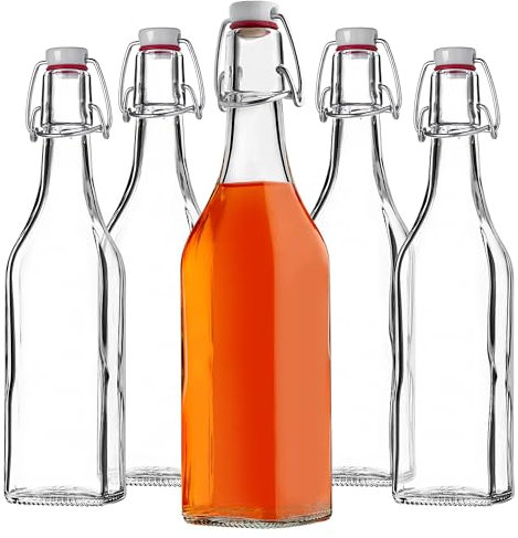KADAX Bottiglie da 500 ml, set da 5 pezzi, bottiglie di vetro con chiusura a leva, riutilizzabili e ermetiche, ideali per zaba, sciroppi e succhi di frutta