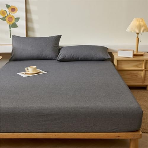 Topper Spannbettlaken 180x200, Dunkelgrau Baumwolle Bettwäsche Spannbetttuch, Weich und Knitterfrei, Komfortabel | mit 2 Kissenbezügen
