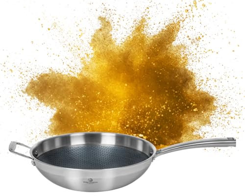 CHEF CUISINE Wokpfanne 32cm Edelstahl mit Antihaft Honeycomb Beschichtung – Wok mit kratzfester Wabenstruktur – Hitzebeständig auch im Ofen bis 260°C – PFOA freie Pfanne – Ergonomischer Griff