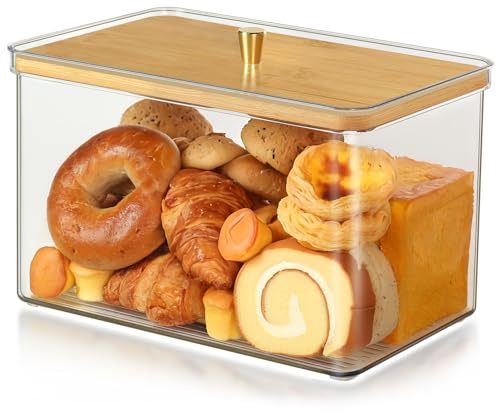 Hudgan Clear Bread Box with Bamboo Lid for Kitchen Countertop