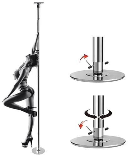 DRFGHK Barre de Pole Dance Statique et dansante, Ensemble de Pole Dance à Fixation au Plafond avec Plaque Fixe et Barres de dénudage en Acier réglables de 2,3 à 2,7 m