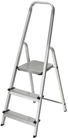 HR Hogar - Escalera Plegable 3 Peldaños de Aluminio Homologada - Fabricada en Europa - Antideslizante, Resistente y Segura - Carga máx. 150 kg, Altura útil: 61 cm