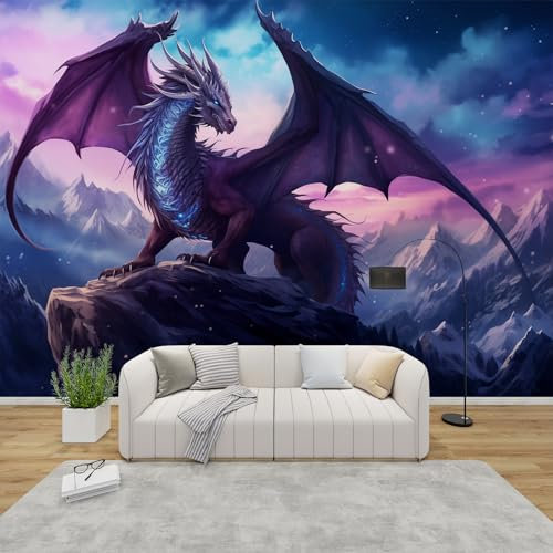 AevuCub Dragon Wallpaper for Living Room - Boys Wall Murals for Bedrooms, Fantasy Ancient Animal Wall Art, Non-Woven Photo Wallpaper 3D Effect, 366x254 cm