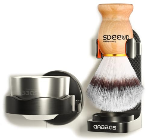 Anbbas 4IN1 Shaving Brush Set,Nylon Bristles Wood Handle and Stainless Steel Soap Bowl,ABS Wall Mounted Shaving Holders for Brush and Bowl for Men Wet Shave