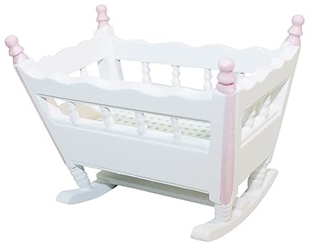 UPKOCH Miniature Wooden Dollhouse Crib Smooth Mini Nursery Furniture for Dollhouse Bedroom Scene Practical Doll Cradle Model for DIY Decoration and Pretend Play