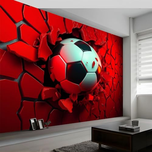 Carta da parati 3D con motivo calcio rotto, carta da parati rossa, in tessuto non tessuto, decorazione per camera da letto e soggiorno, 200 x 140 cm, sfondo decorativo per la stanza dei bambini (non