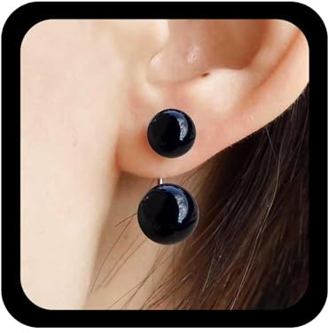 Allereya Boho En Perles Boucles D'oreilles Clou En Perles Noires Boucles D'oreilles Boules En Onyx Boucle Perle Double Face Perle Rondes Dangle Front Back Bijoux Pour Femmes