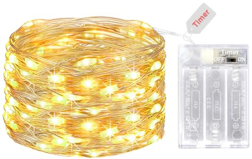 Muiltvoe Fairy Lights Battery Operated with Timer, 5M/50 LED Copper Wire Micro LED String Lights Indoor, Warm White Hanging Twinkle Lights for Bedroom Christmas Party Wedding DIY Decoration