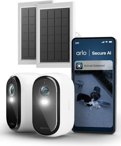 Arlo Essential 3 HD Wireless Security Camera Outdoor with Solar Panels, Battery-Powered WiFi Home CCTV with Colour Night Vision, Light, Alarm Siren, 2-Way Audio, AI Recognition, Smart Home Compatible
