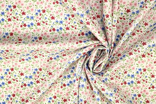 Pyrhan Floral Cotton Fabric by the Metre UK | 45 Inch Wide Printed Dressmaking Fabric for Sewing, Quilting, Crafts & Home Décor (45-Pink-LittleFloral)