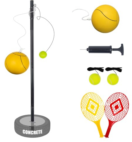 Tetherball Tennis&Tetherball Set,Tetherball Equipment with Pole for Backyard,with 10.5 Feet Adjustable Height Pole,2 Tennis Balls,2 Rackets,1 Tetherball with Rope,Fun Family Game(NO Base Included)
