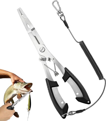 Alicates de pesca para pesca, alicates de pesca portátiles con cordón, tijeras de pesca multifuncionales, accesorios de pesca para agua salada y agua dulce