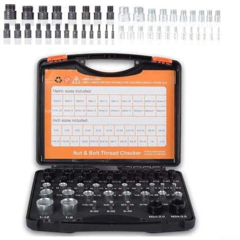 Kit di misuratori di filettatura per dadi e bulloni, 2644 pezzi, con misure metriche e dimensioni per un'identificazione accurata di viti e filettature in officina (26 pezzi, nero/argento)