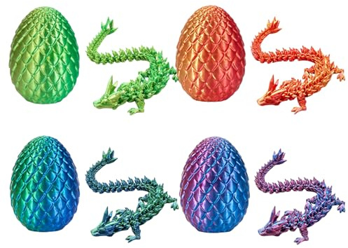 Porupael Set om 4 3D-tryckta drakägg, mystisk drakleksak, överraskande drakeägg med drake inuti, 3D-tryckt drake, ägg, överraskningsägg, påskgåva (A1)