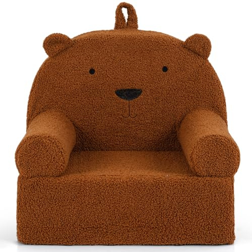 COSTWAY Sofá Infantil, Sofá para Niños de Felpa Suave con Respaldo y Reposabrazos Anchos, Funda Extraíble y Lavable a Máquina, Sillón Infantil de Oso Llenado de Espuma para Guardería, Salas (Marrón)
