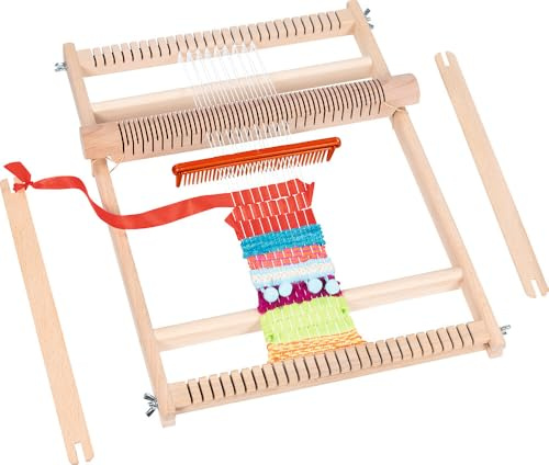 goki 58288 – Métier à tisser scolaire de 25 cm, grand métier à tisser en bois avec peigne à tisser et 2 bateaux à tisser, tendus et tissés, avec instructions étape par étape (français non garanti)