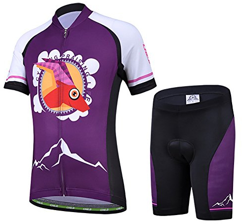 YFPICO Niños Niñas Conjuntos Maillots de Bicicleta Top de Manga Corta + Pantalones Traje de Ciclismo, Violeta # 2, 134/140