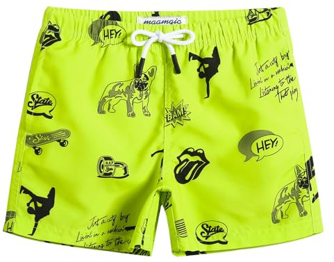 maamgic Bañador Niño Ropa de Baño para Niño Secado rápido Interior de Malla Short de Natación Estampado,Bulldog Francés Verde,5-6 años