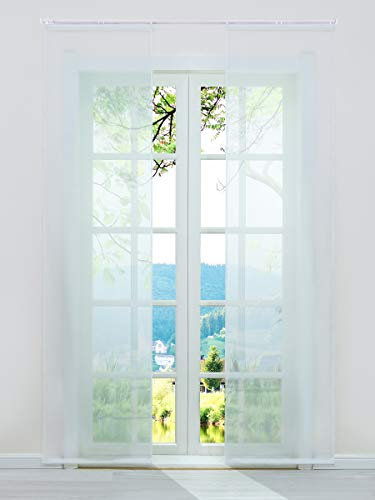 ESLIR Schiebegardinen Voile Flächenvorhänge Set 2er Gardinen mit Klettband Schiebevorhang Transparent Vorhang Uni Weiß BxH 57x245cm 2 Stück