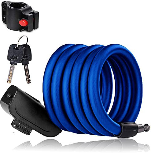 SenluKit Fahrradschloss Sicherheitsstufe Sehr Hoch,Spiralkabelschloss Fahrrad, Scooter Schloss Kabelschloss,Fahrradschloss Mit Schlüssel,Anti-Diebstahl Fahrradschloss 180cm Blau