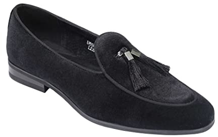 Xposed Mens Velvet Tassel Loafer Evening Dress Slip on Wedding Shoes in Black, Navy (Black, Numeric_8)