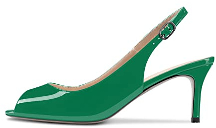 NobleOnly Femmes Aiguille Mi Talon Heel Ouvert Bout Sandales Slingback Lanières Cheville Mariage Bureau Escarpins 6.5 CM Heels Chaussures Vert 39 EU