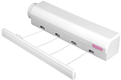 Wakects Stendibiancheria Retrattile da Parete, 4-5 Fili Estensibili, Bianco, fino a 3,75 m, per Interni ed Esterni
