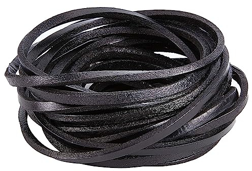 GORGECRAFT 5 m äkta lädersladd 5 mm brett platt koskinn läderband bälte wrap ensidig platt sladd läder sträng rulle för gör-det-själv hantverk smycken halsband flätade armband, svart