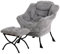 YOTATING Bequemer Sessel mit Fußhocker, Lazy Chair mit Ottomane, Freizeit-Akzentstuhl, Relax-Lounge-Sessel mit Armlehnen & Seitentasche für Wohnzimmer, Schlafzimmer & kleine Räume, Plüschgrau