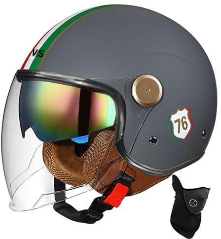 BDBRHFG Casque Ouvert Demi-Casque De Moto Approuvé Dot/ECE Casque De Moto avec Pare-Soleil Style Rétro Vintage Casque De Moto Vespa Jet pour Enfants, Jeunes, Hommes Et Femmes 28,L 58-59cmn