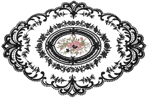 QUARKZMAN Retro Spitzen Tischset Spitzendeckchen 31x42 cm Oval Bestickte Tischsets Französische Häkeldeckchen Untersetzer Tassenmatte für Zuhause Hochzeit, Schwarz