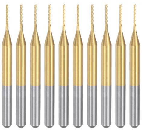 QUARKZMAN 10Pcs Fraises en Carbure de Tungstène Revêtu de Titane de 0,8 mm pour Gravure et Fraisage CNC Sur Machine PCB, Queue de 3,175 mm