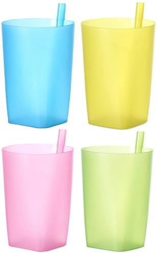 Barnkoppar med inbyggt sugrör, 4 st/set i ett stycke sugrörskoppar för barn, resemugg av plast för vattenflaska, perfekt för daglig användning