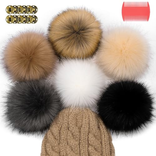6 PCS Pompons pour bonnet 14,0 cm Pompons en fourrure avec bouton-pression Pompons fourrure synthétique grands Pompons en fourrure pour bonnets Pompon fourrure synthétique pour bonnets Pompons